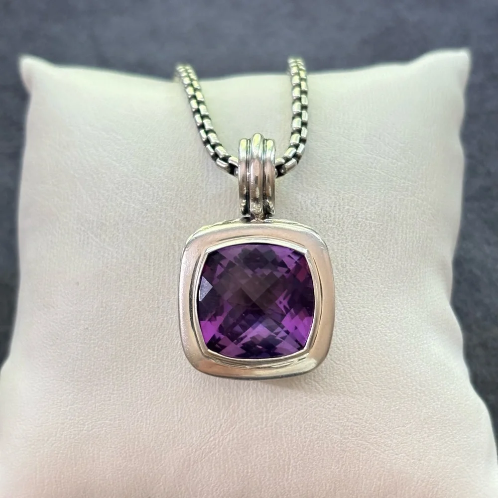 David Yurman Sterling silver 14mm Albion Pendant Necklace with Amethyst 32